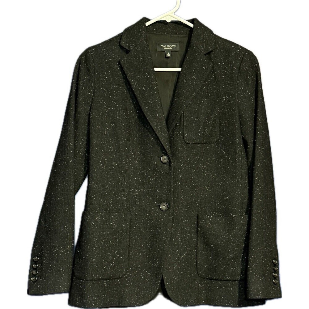Women's TALBOTS BLAZER Black Specked Wool Blend Sz 2 Office Executive
